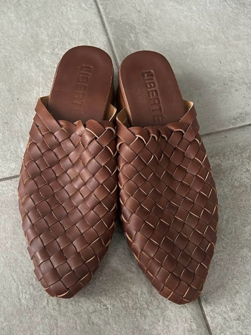 Liberté Braided Leather Slip-On Mules - Chestnut Brown